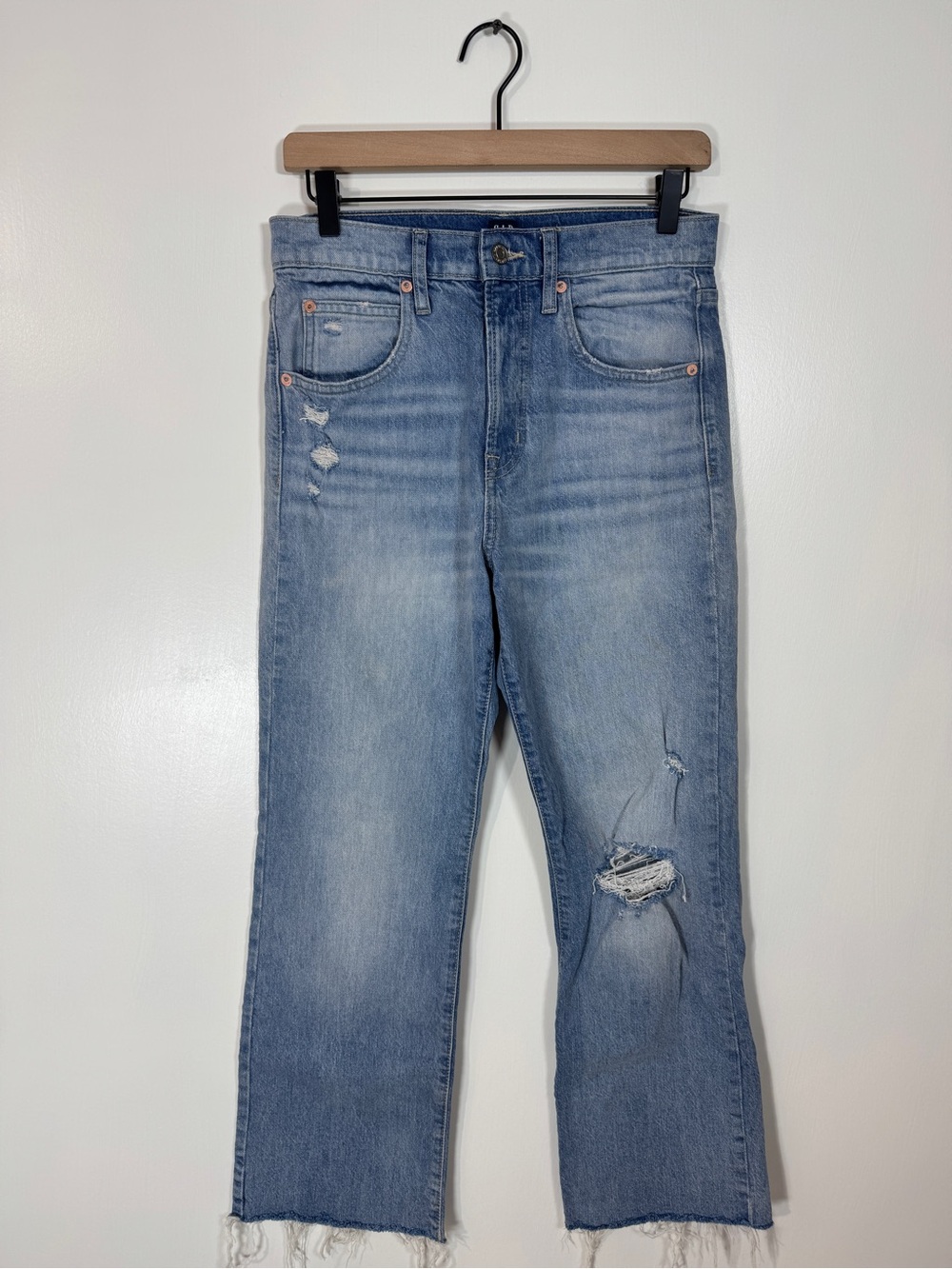 WJ174 {GAP} "Ankle Flare" Light Blue Destroy High Rise Ankle Crop Denim Jeans